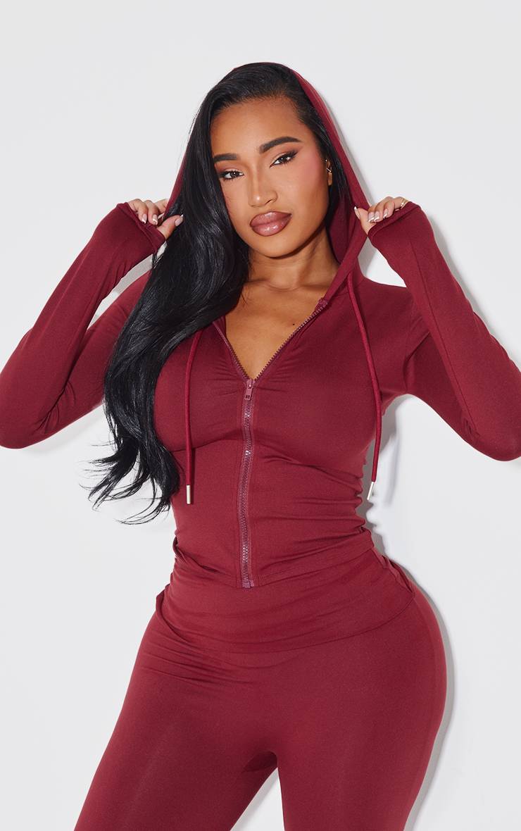 Rouge Bordeaux Sweat À Casynthétiqueche Zippé Sculpté Shape