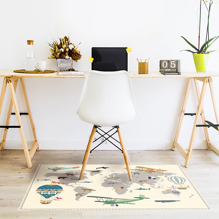 Tapis vinyle motif planisphère enfant L.95 x l.66 cm x ep. 2 mm