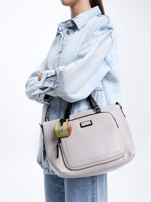 Bolsa tote com pingente removível - Branco-creme