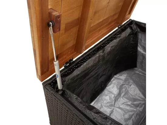 Boîte de rangement de jardin noir résine tressée bois d'acacia