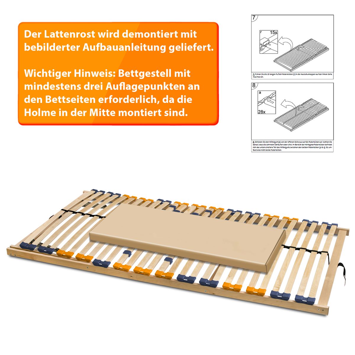 Coemo Lattenrost MULTIRA 28 Federleisten Kopfteil verstellbar 140 x 200 cm