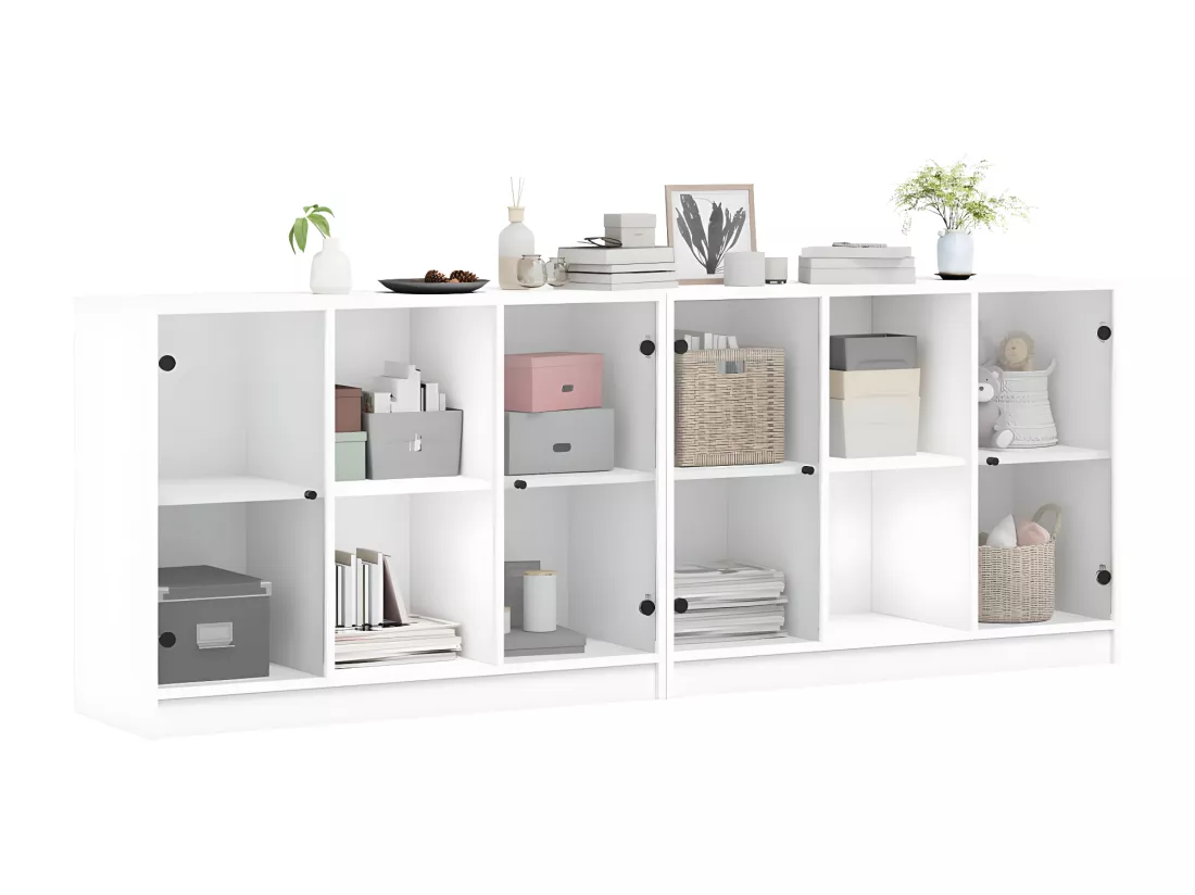 Bibliothèque avec portes blanc 204x37x75 cm bois d'ingénierie