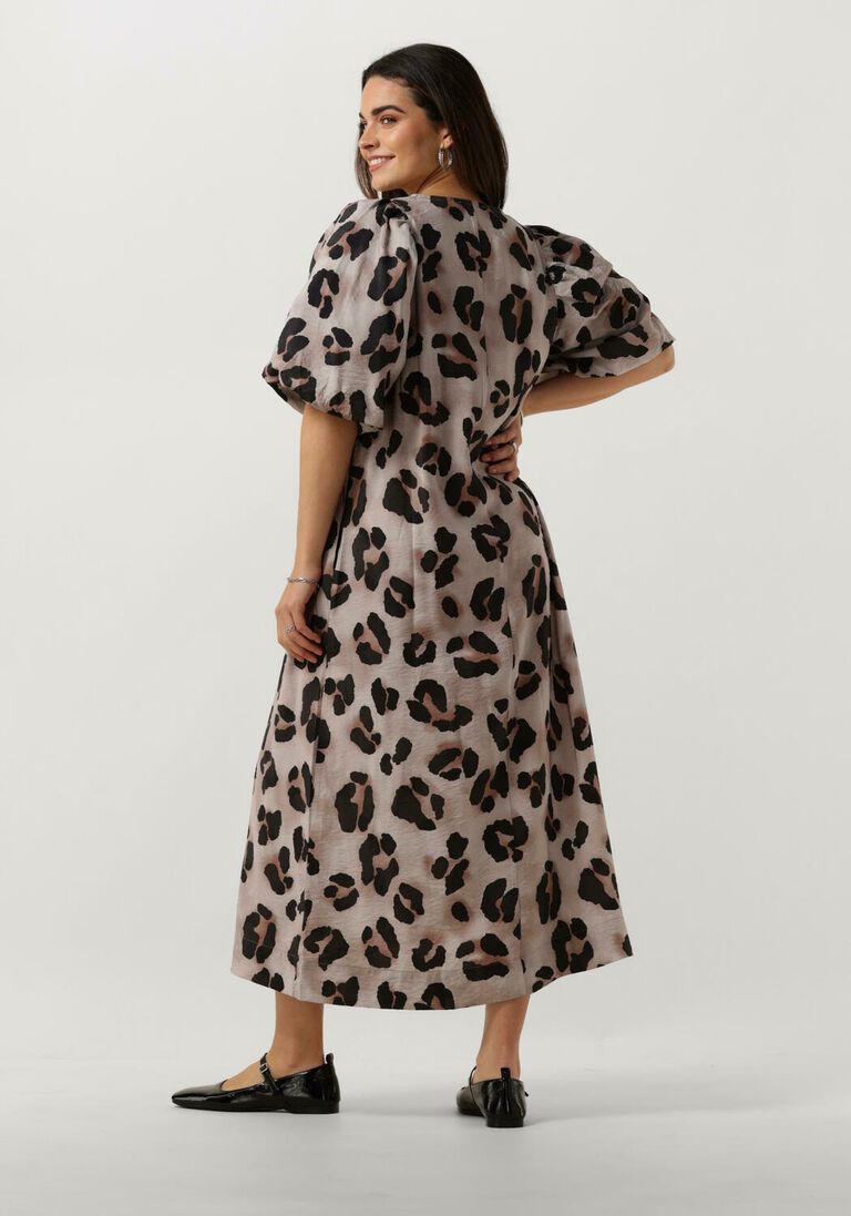 BY-BAR zand by-bar midi jurk juta cheetah dress