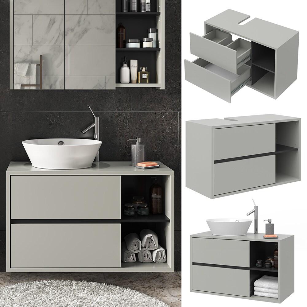 Vicco Waschtischunterschrank Waschbeckenunterschrank Viola Grau Anthrazit modern 100x60 cm Badkommode Badschrank Badezimmer Schrank Badmöbel Schranktür Schrankfach