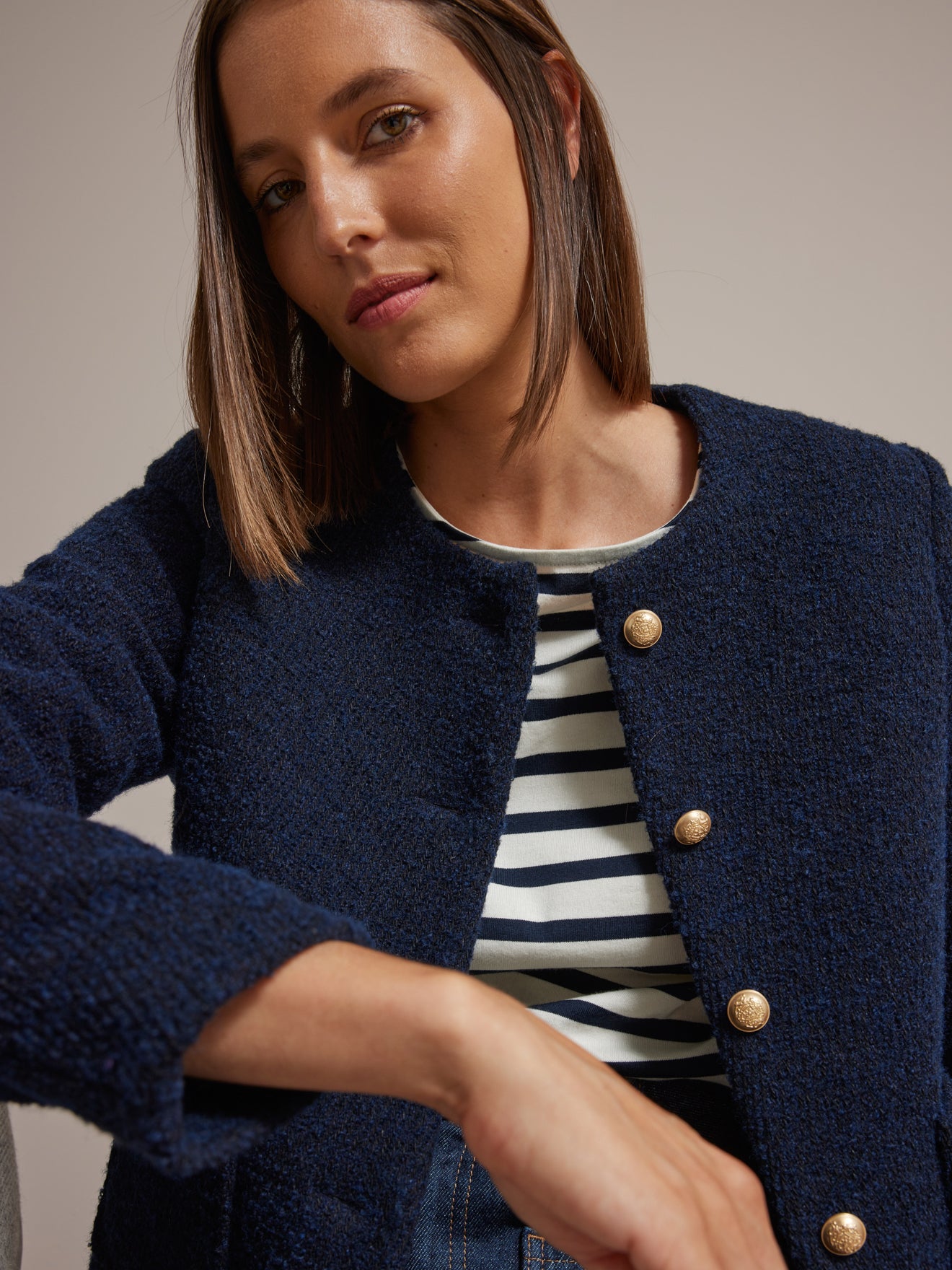 Veste sans col lainage bouclette femme