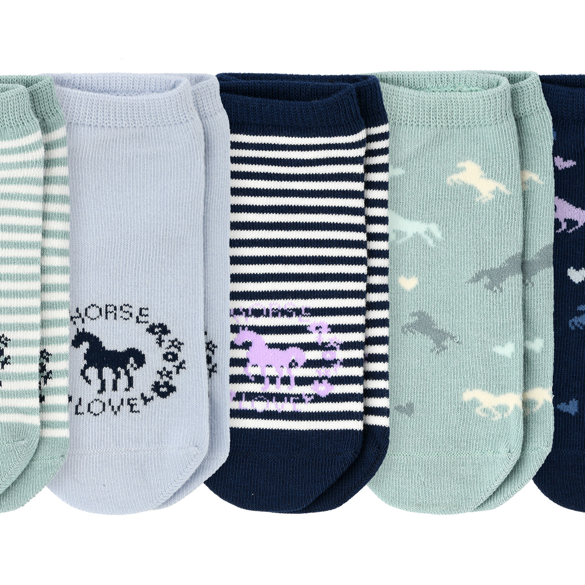 Topolino 5 Paar Mädchen Sneaker-Socken im Set mintgrün / dunkelblau / hellblau
