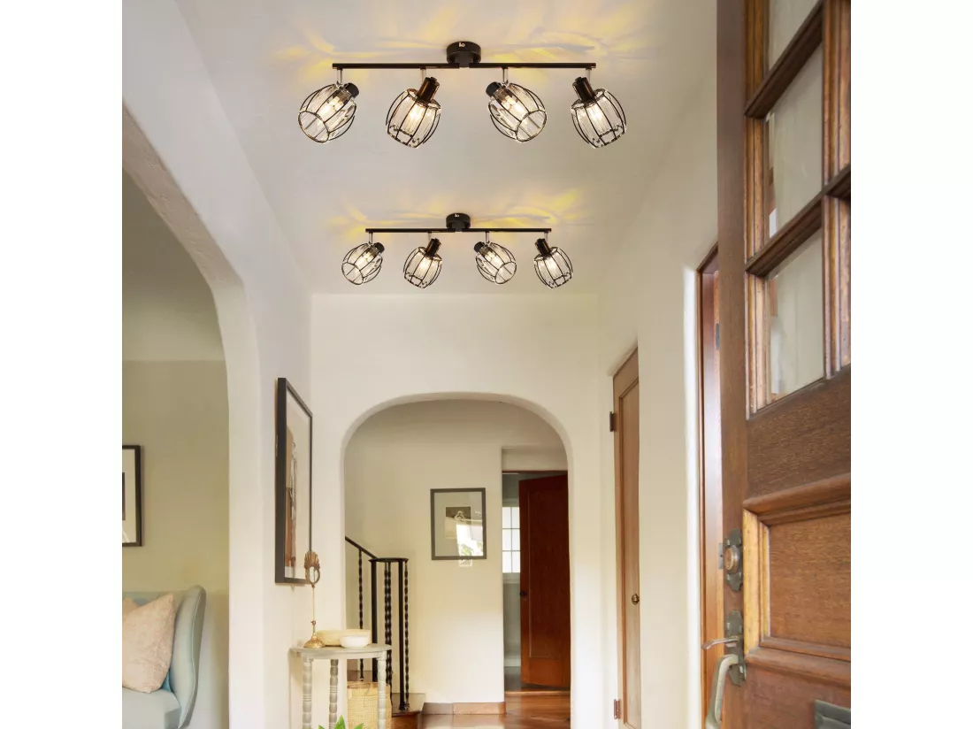 Lot De 4 Spots De Plafond En Cristal Noir Vintage E14 Pour Couloir, Pivotant à 350°, Industriel