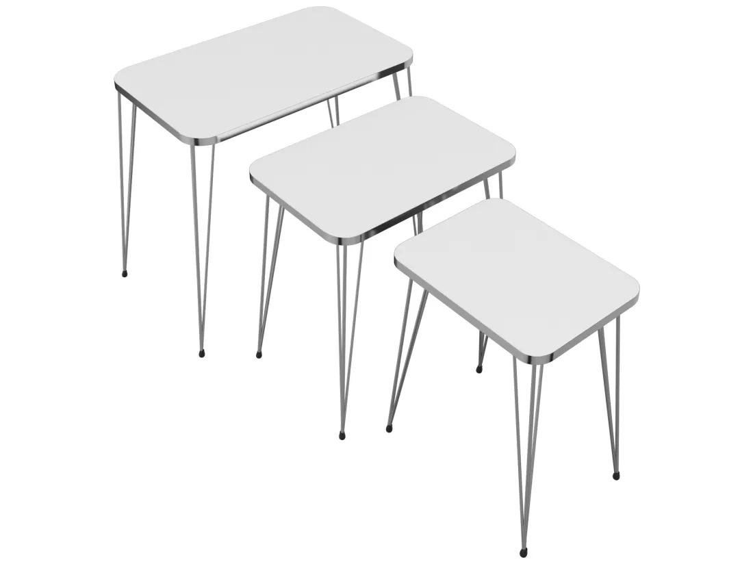 Set de 3 tables d'appoint Rudkøbing rectangulaires gigognes blanc argent [en.casa]