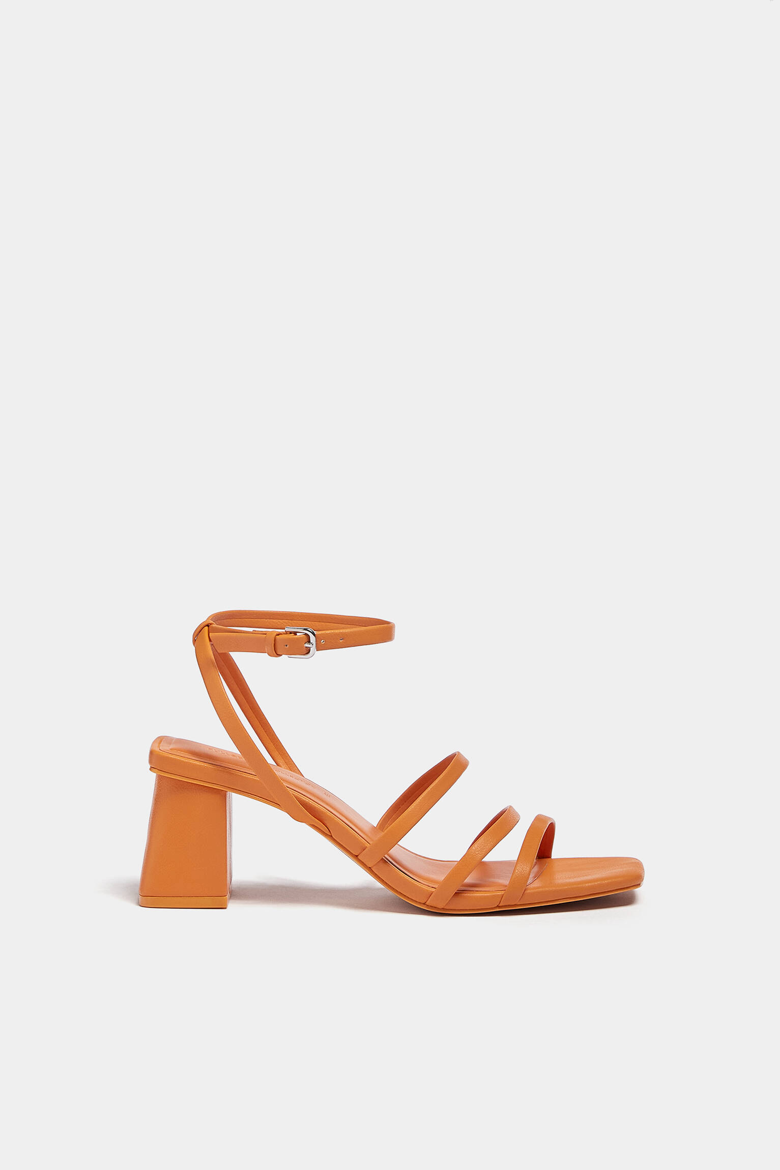 Sandália de salto com tira - Laranja