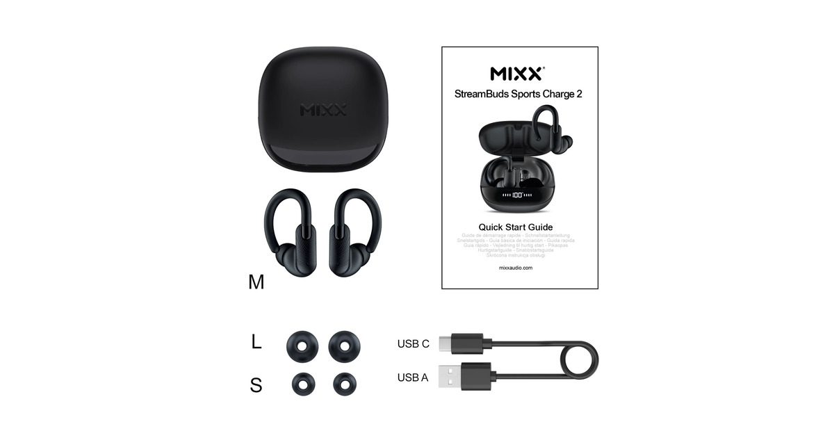 MIXXStreamBuds Sports Charge 2: Wireless Earbuds in-ear oortjes  (Zwart)