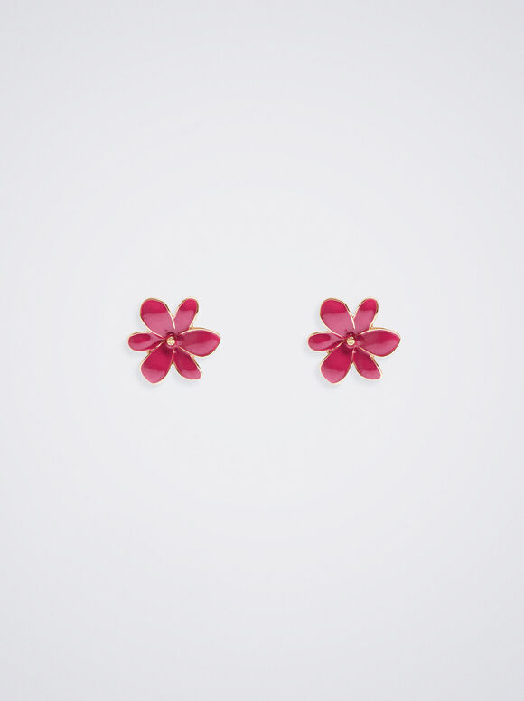 Brincos de flor esmaltada - Rosa