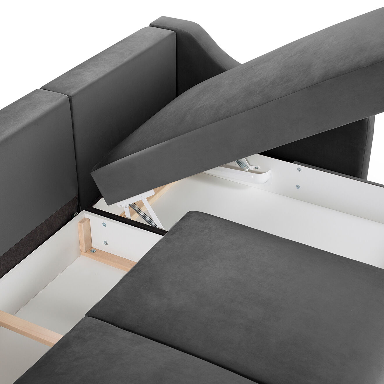 Mazzini Sofas Canapé d'angle Réversible Convertible avec Coffre en Velours Freesia gris clair - 220x150x90 cm