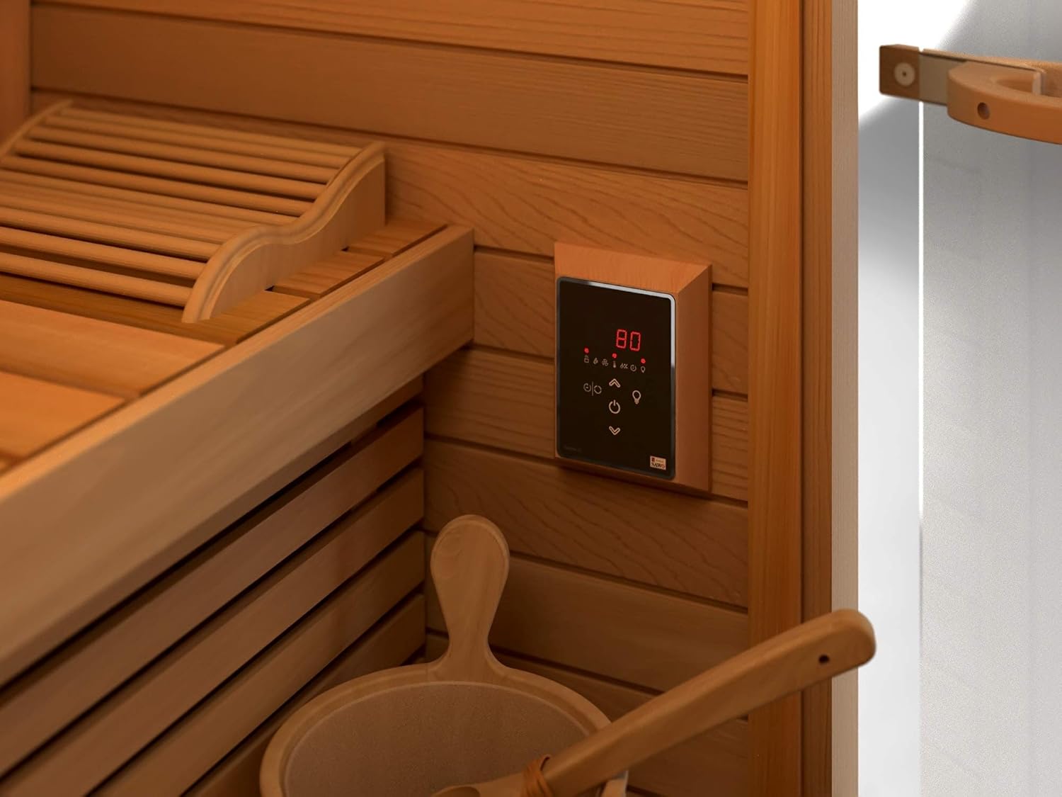 Sawo Cumulus Ni2 8kW Elektrische Saunaofen 230V/400V zusammen mit Bedienfeld Saunova und 20kg Saunasteine