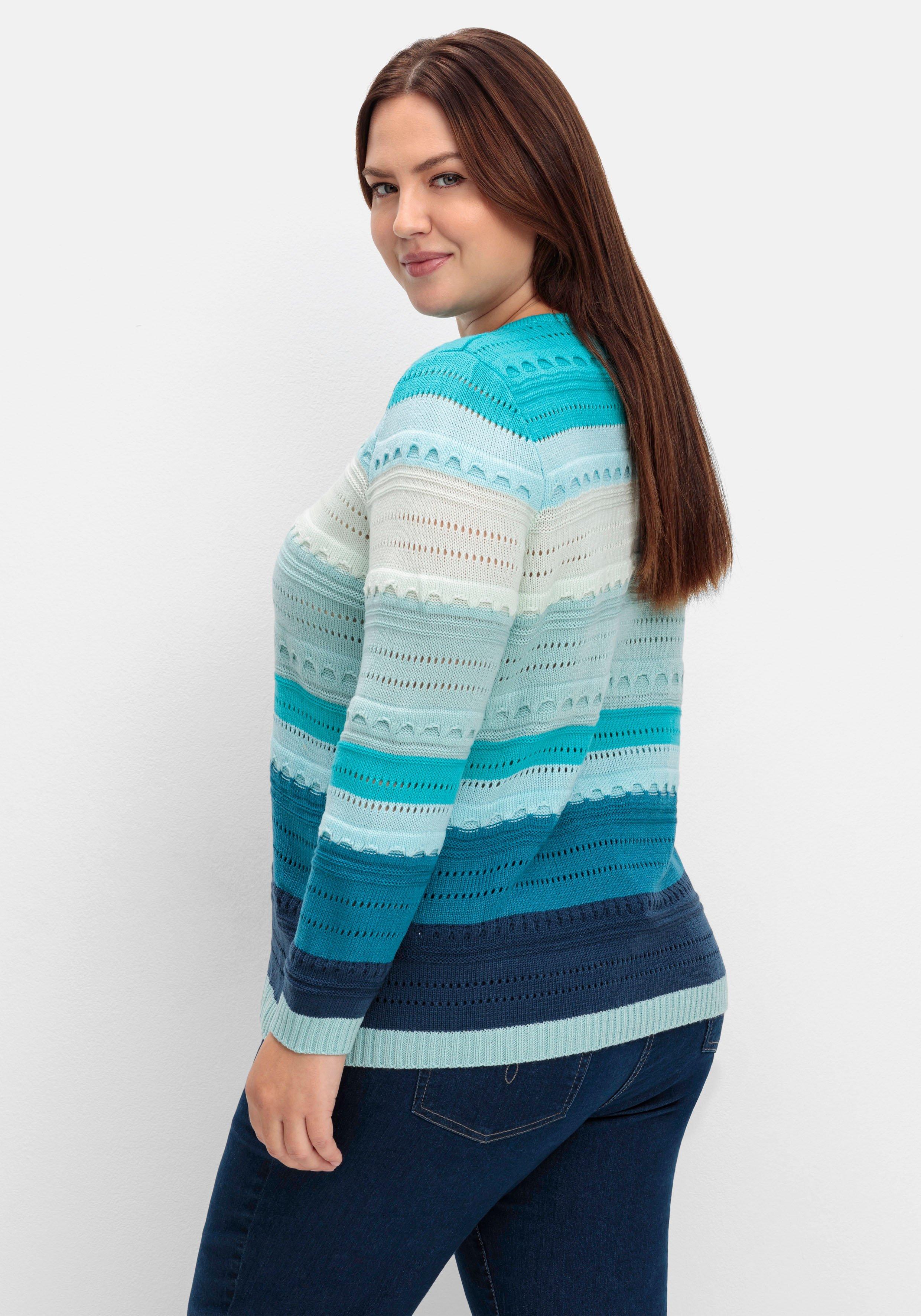 Pullover im Colorblocking und Ajourstrickmuster