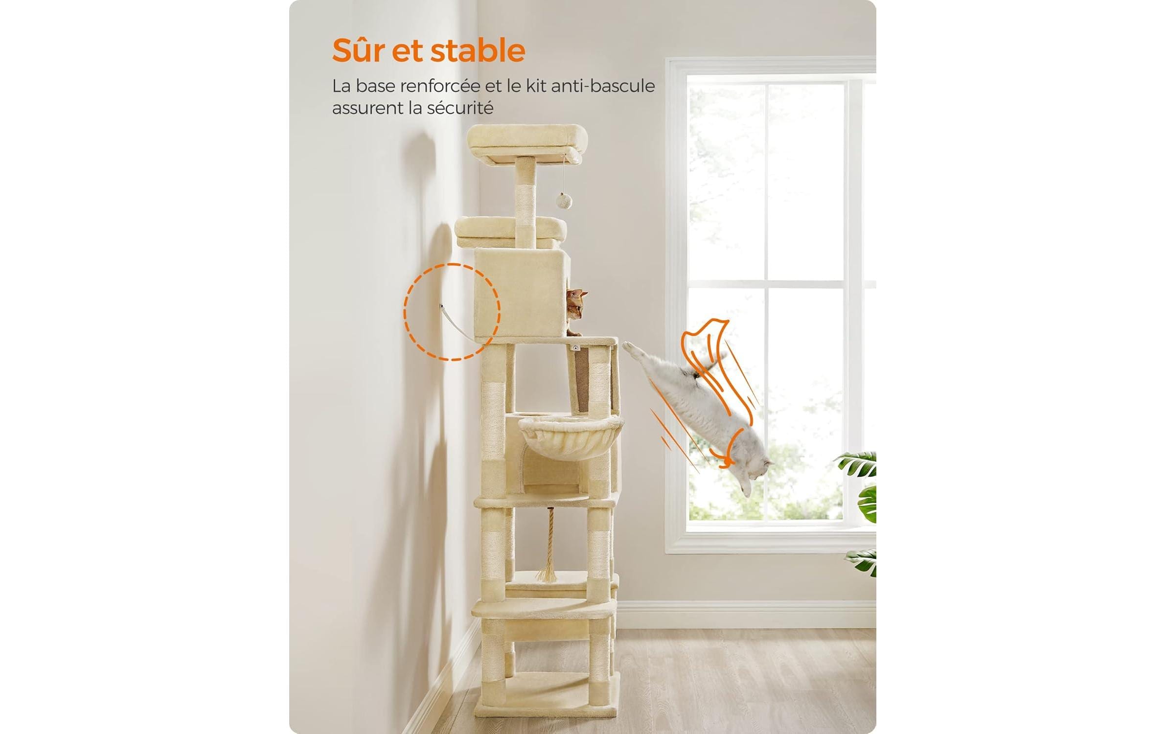 Kratzbaum sandbeige 60 x 50 x 206 cm<br>Katzenmöbel