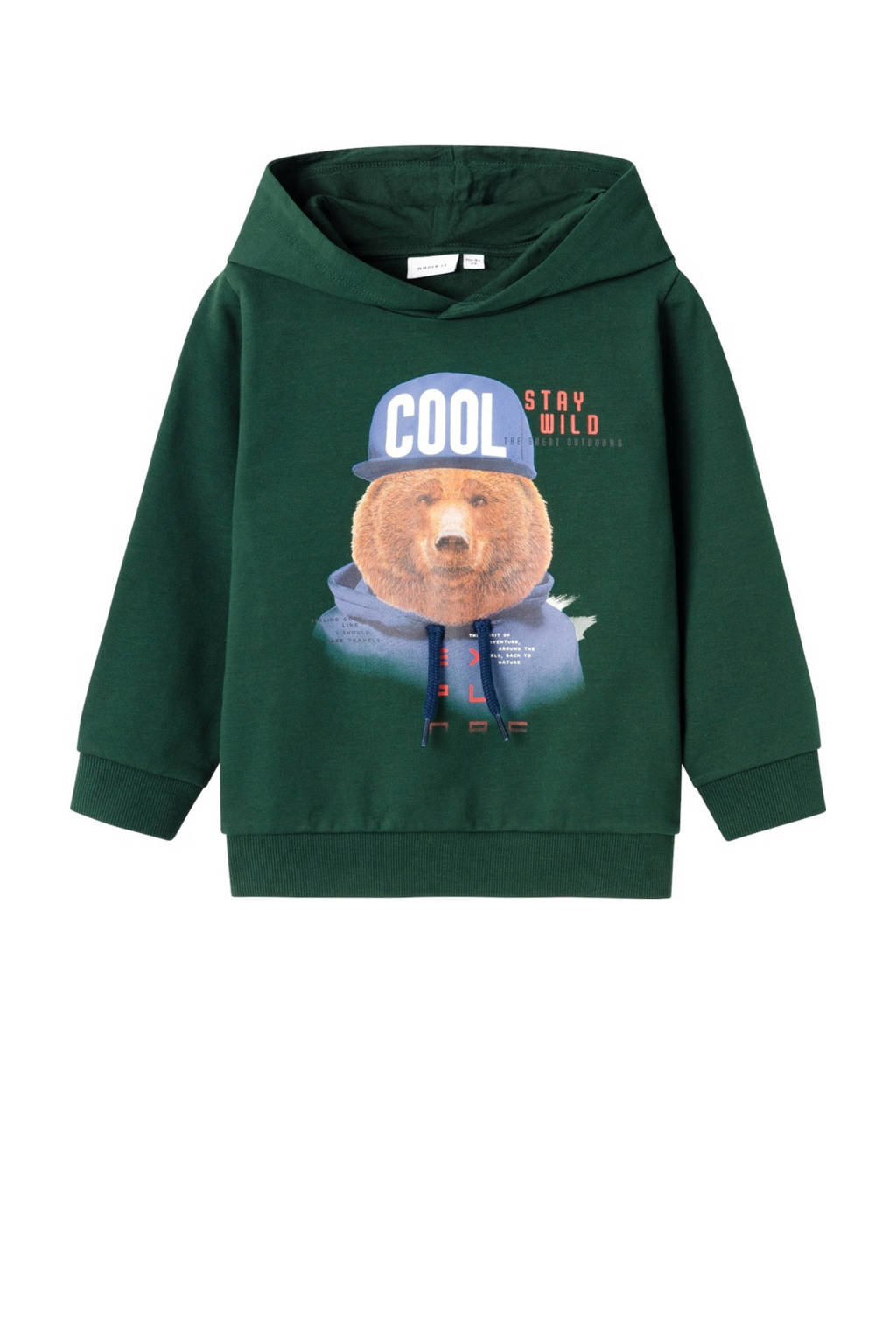 NAME IT hoodie NMMLABEAR met printopdruk donkergroen