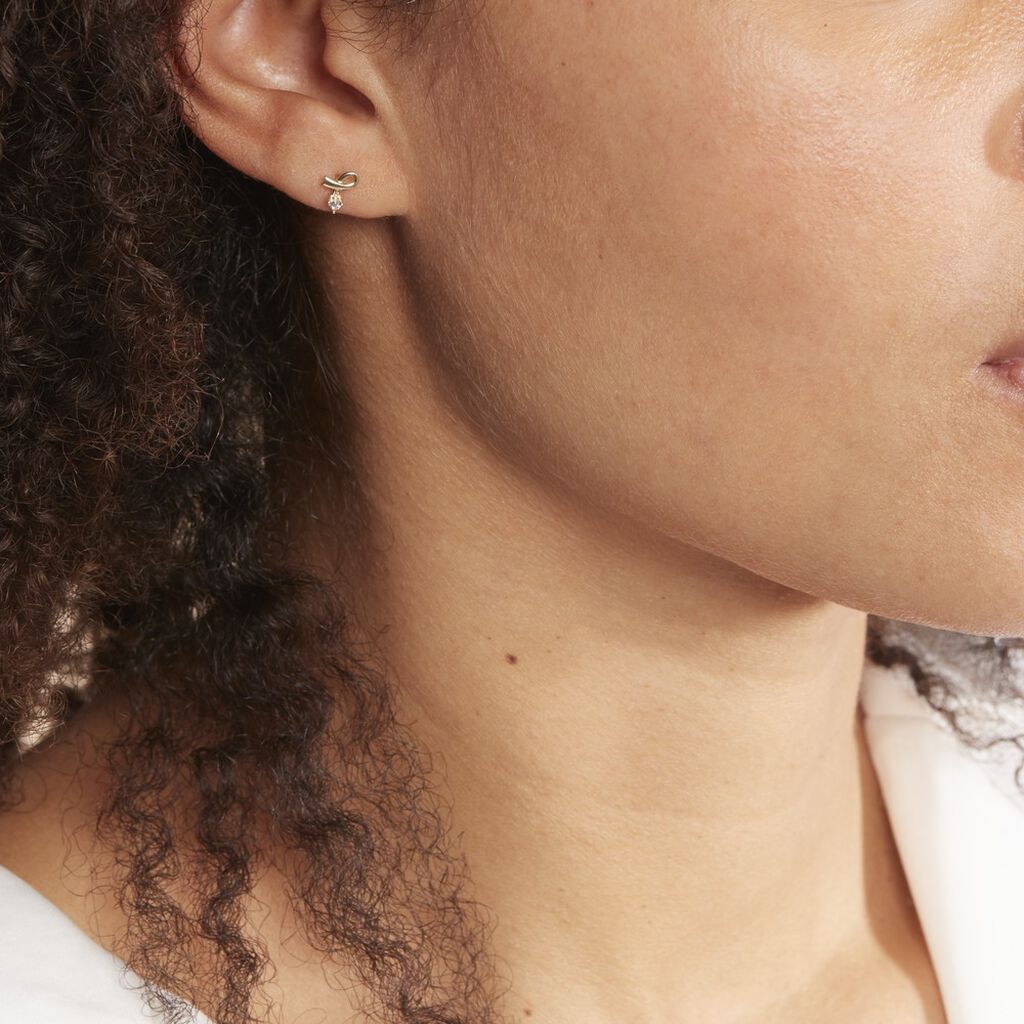 Boucles D'oreilles Puces Alvina Ruban Or Jaune Oxyde De Zirconium