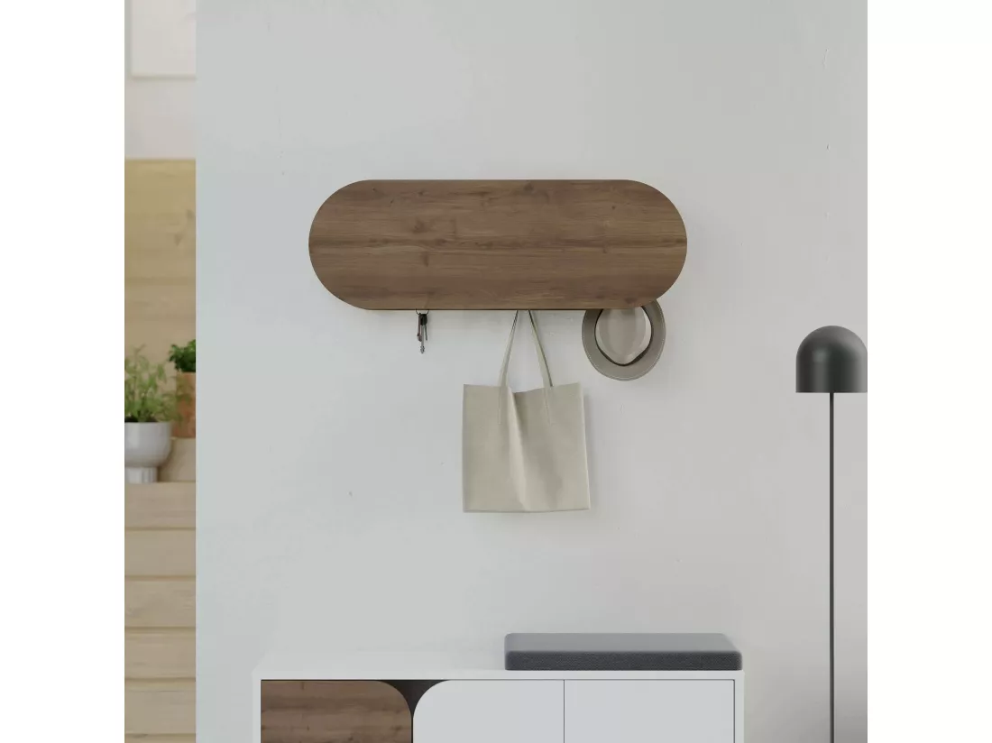 Portemanteau Dpaolovirdi, Portemanteau, Porte-vêtements polyvalent, Cintre mural, 84x16 h29 cm, Chêne