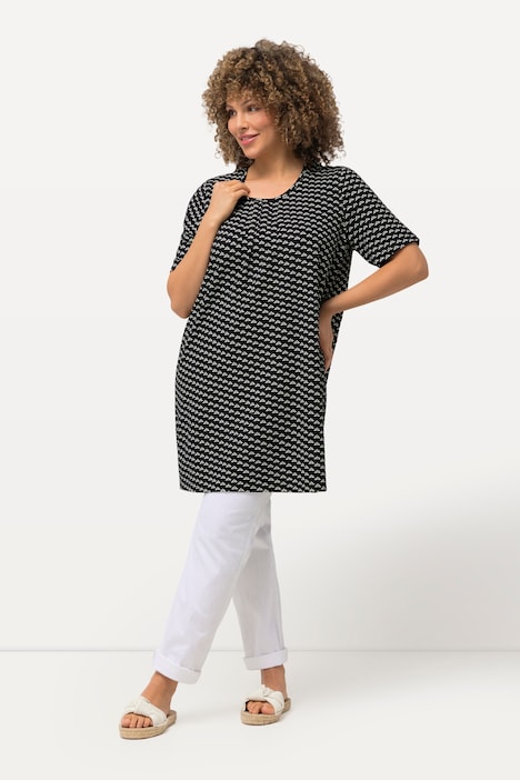 T-Shirt, gemustert, A-Linie, Rundhals, Halbarm