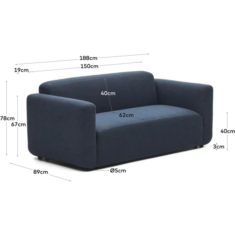Canapé modulable Neom 2 places bleu L.188 cm