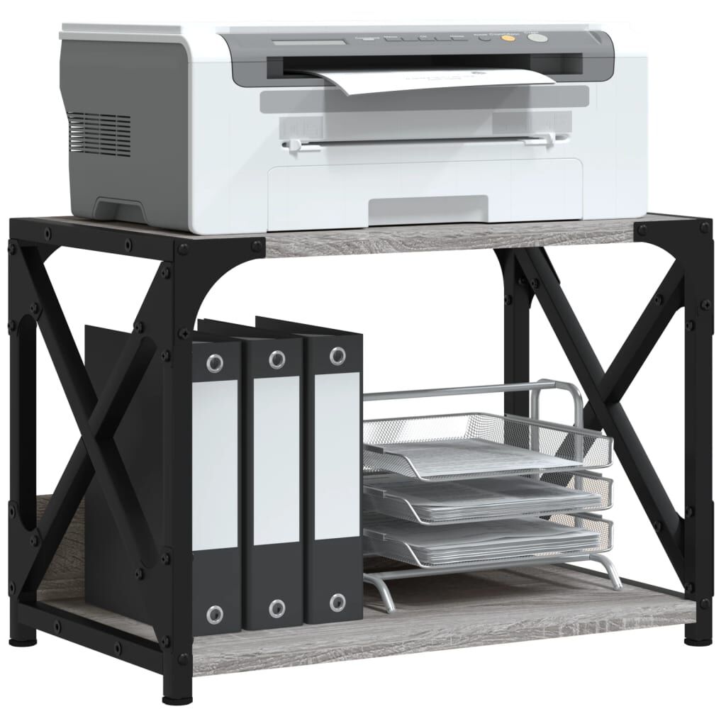 vidaXL Printerstandaard met 2 lagen, grijs, Sonoma eikenhout, 44x26x31,5 cm