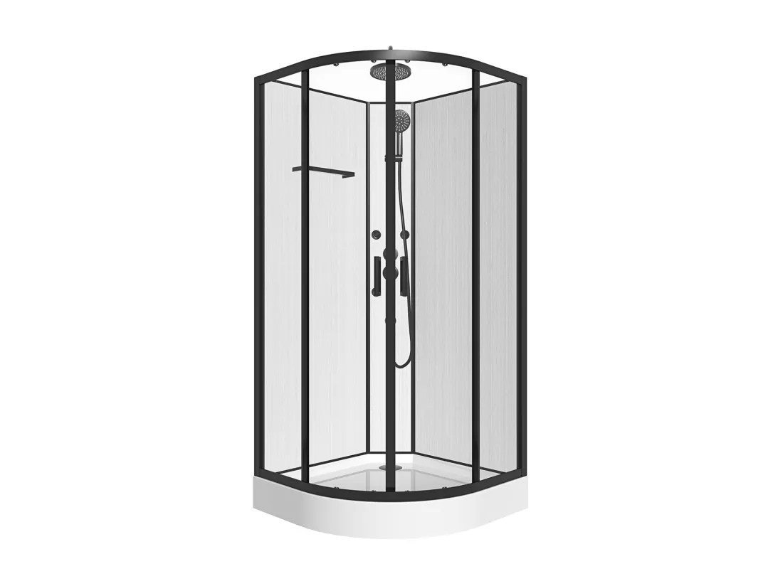 Cabine de douche hydromassante en fibre de bambou - Noir mat - L80 x l80 x H225 cm - ZALIFA