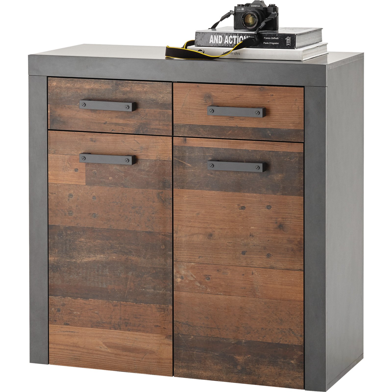 Kommode India 90 Dekor Old Wood Matera anthrazit 90 x 92 x 38 cm