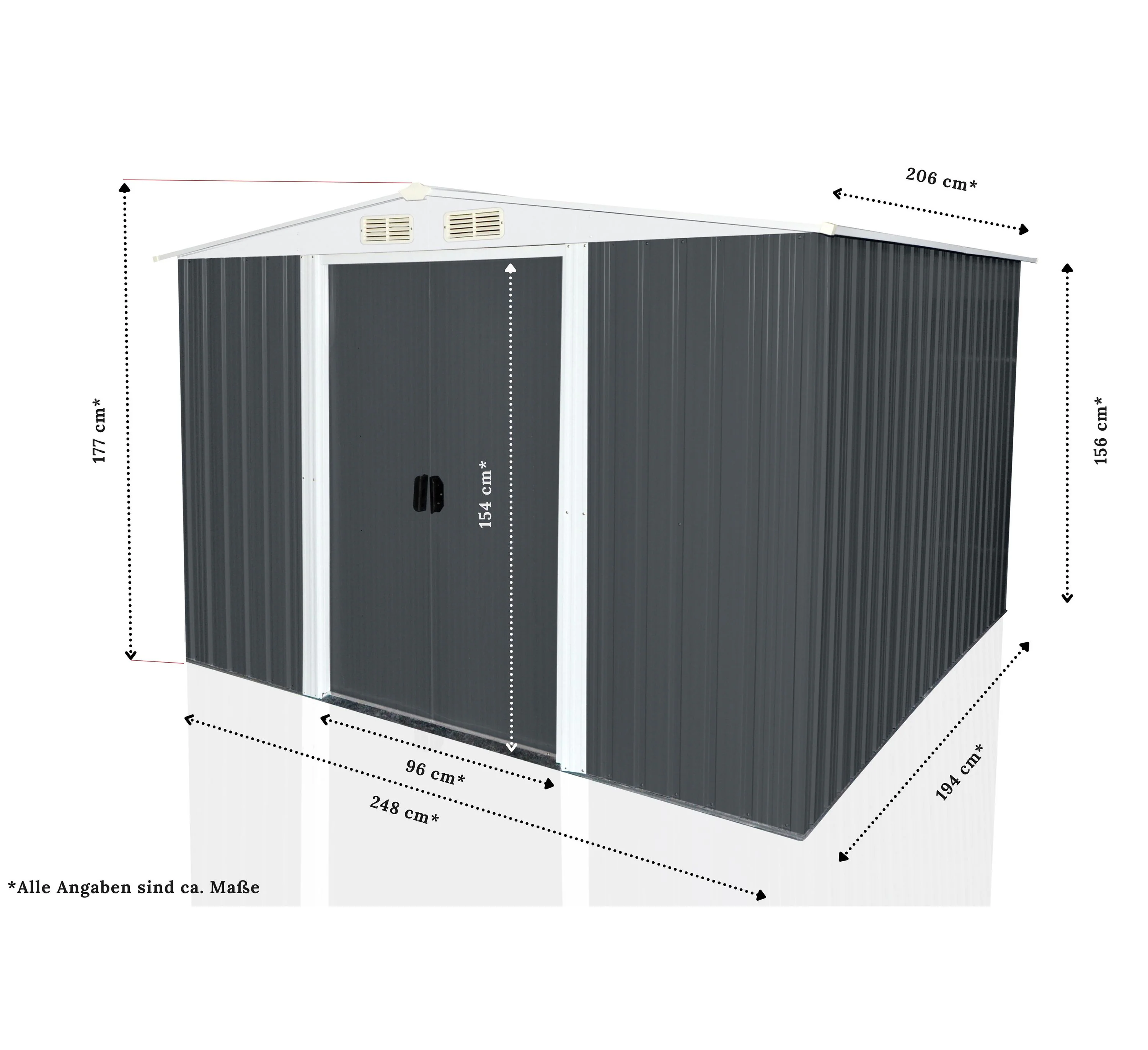 Geräteschuppen mit Doppelschiebetür und Belüftung aus Metall Gerätehaus SAFE XL