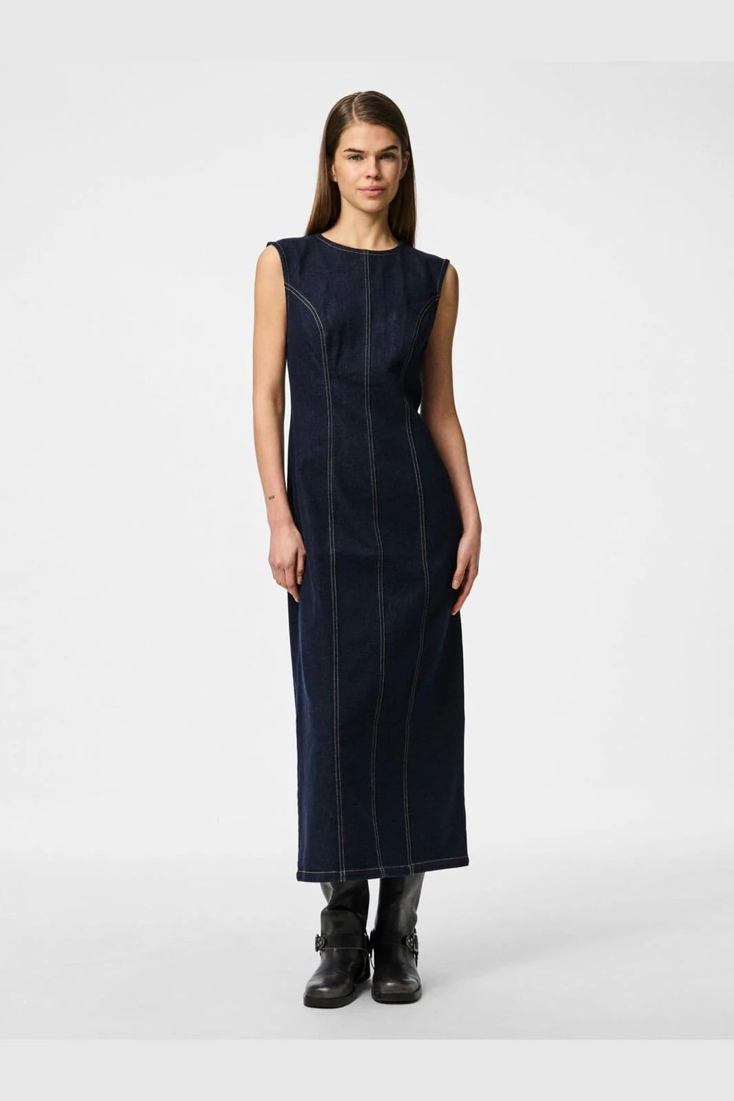 Pieces Pcfranna Sl Long Denim Dress Fsy
