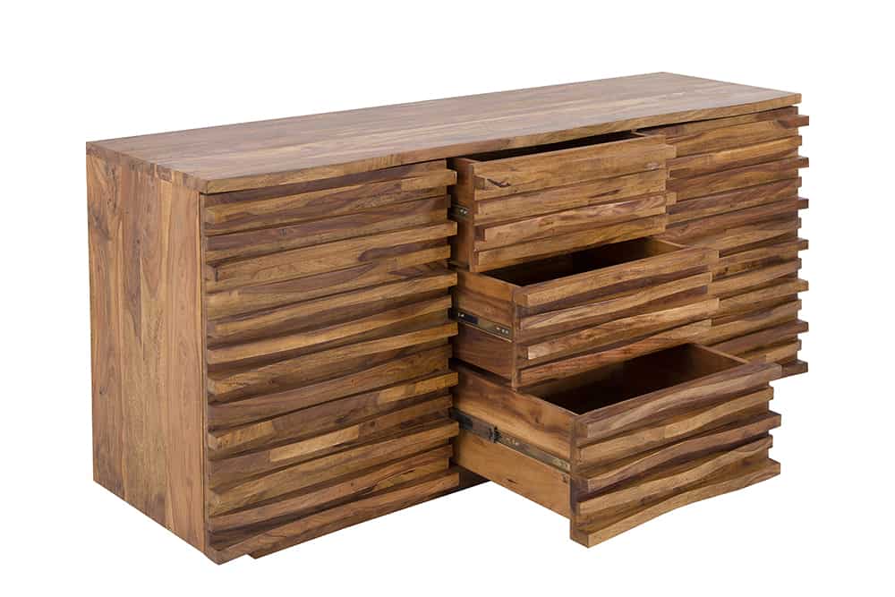 Massivholz Sideboard RELIEF 160cm braun Sheesham stone finish Kommode mit Schubladen