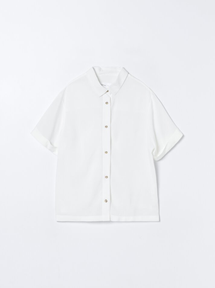 Camisa de manga curta com franzidos - Branco-creme