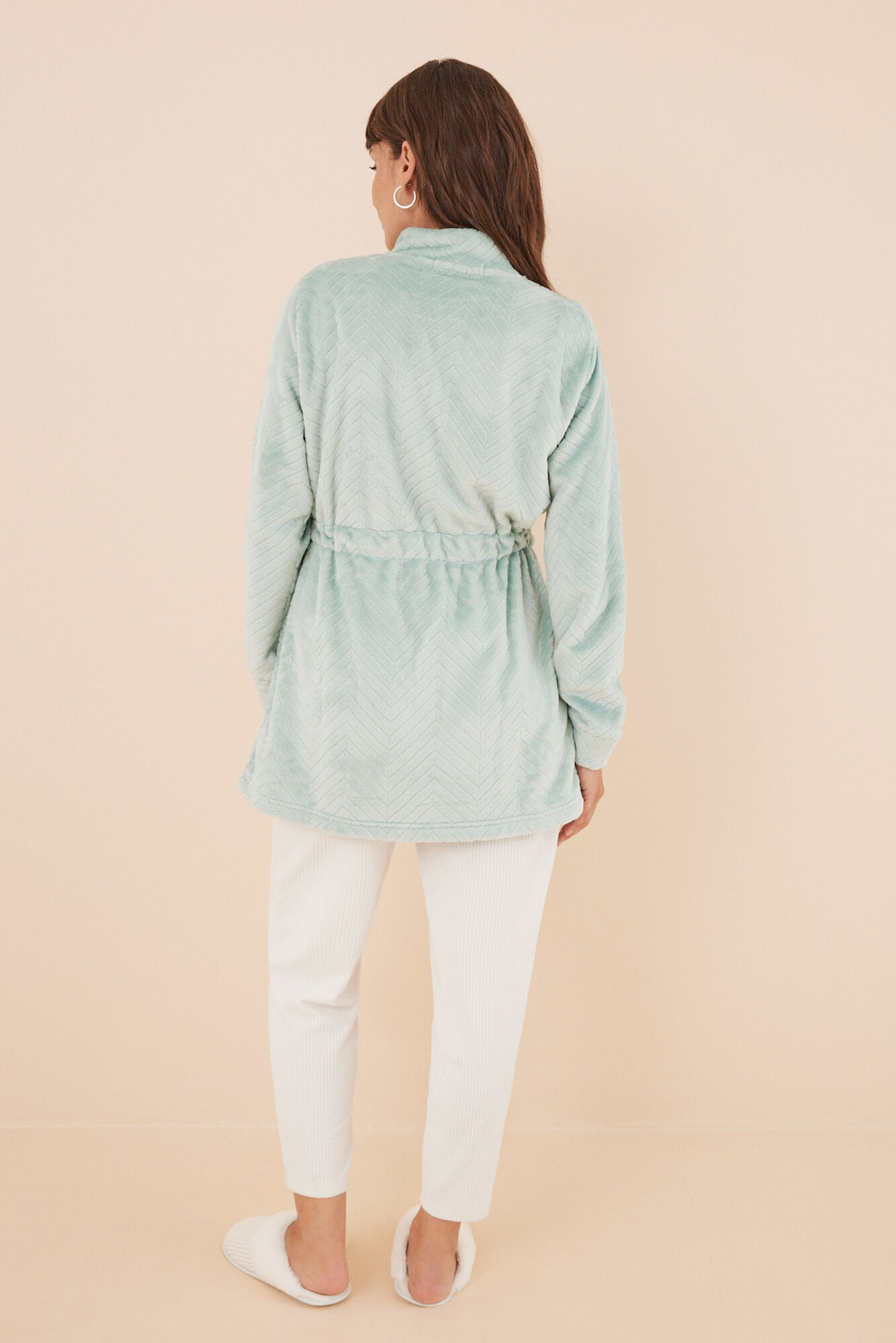 robe de lã texturizada com zíper verde