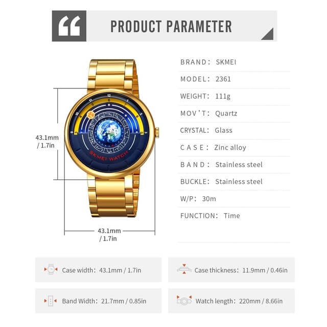 SKMEI Quartz Armbåndsur 30M Vandtæt Stålrem Rundt Armbåndsur