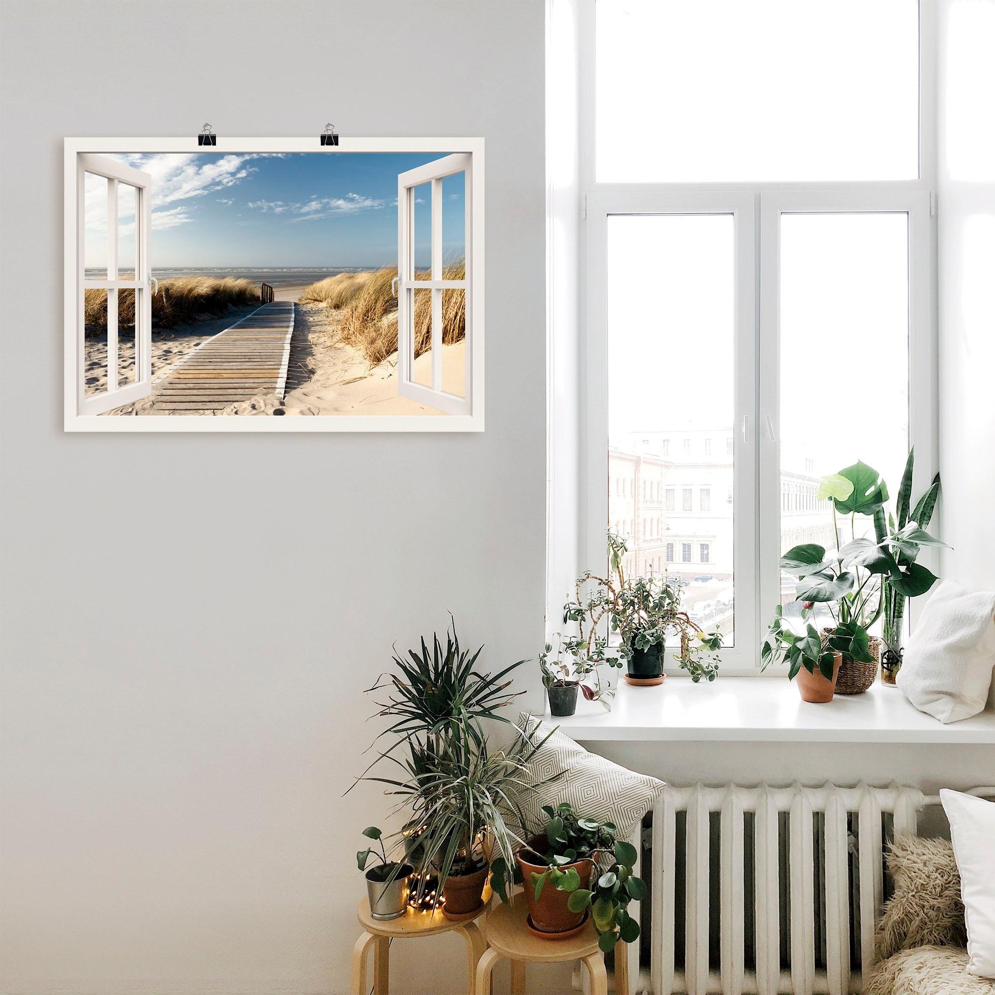 Artland Wandbild »Fensterblick Nordseestrand auf Langeoog« Fensterblick 1 Stk. tlg. als Leinwandbild, Poster, Wandaufkleber in verschied. Grössen