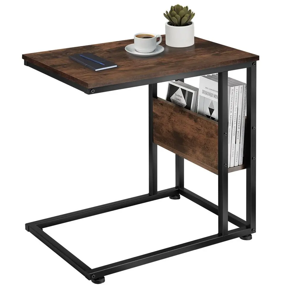 tectake Bijzettafel Wigan 55x36,5x60cm, Industrieel Hout Donker, Rustiek