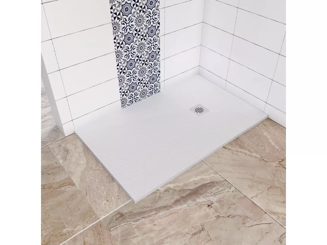 Aica receveur de douche Rectangulaire 140x90x3cm,Extra plat Blanc antidérapant ,Receveur extra-plat à poser ou à encastrer,avec une grille en ABS