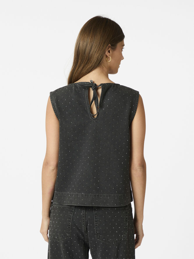 Neo Noir Rissa Bedazzled Denim Top Black