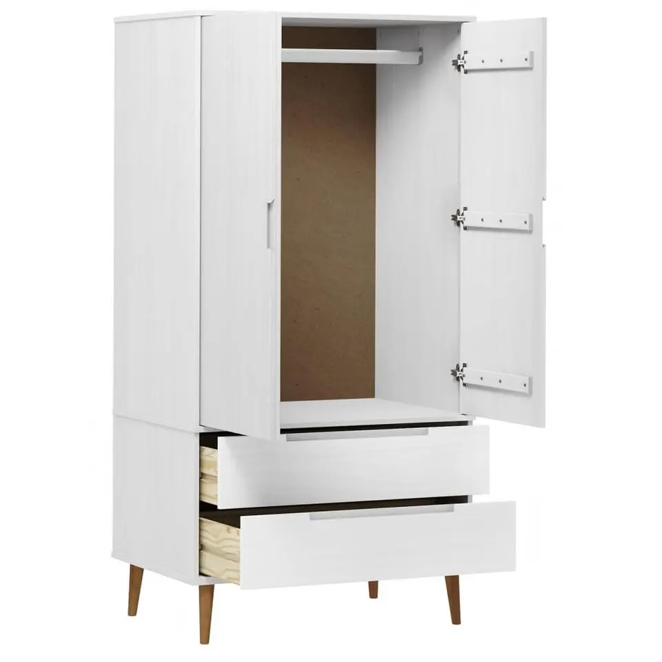 vidaXL - Kledingkast MOLDE met 2 lades - Grenenhout - Wit - 90x55x175 cm