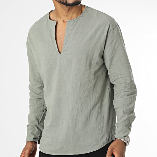 Chemise Manches Longues Col V Vert