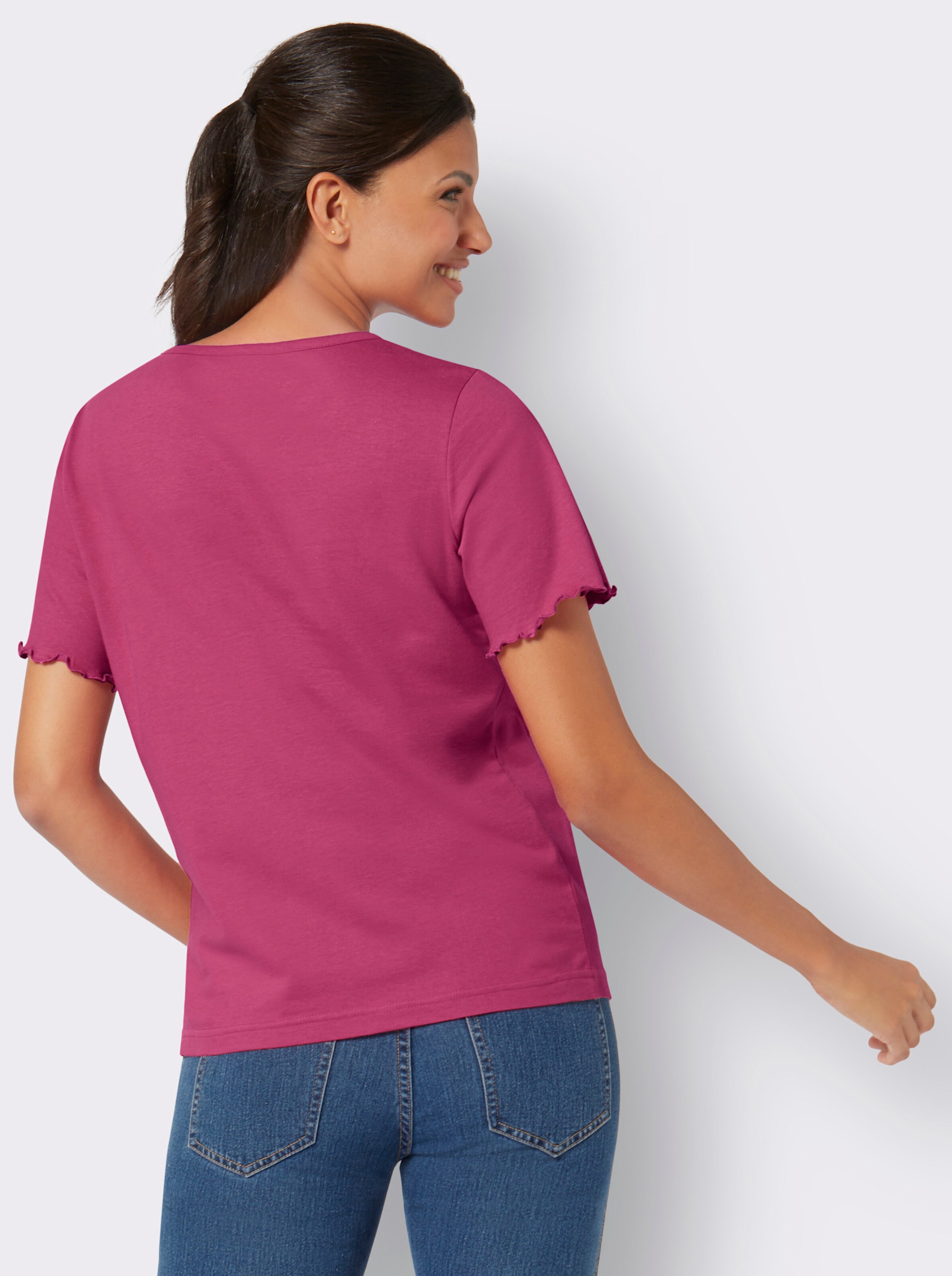 Kurzarmshirt mit Lochstickerei-Einsatz