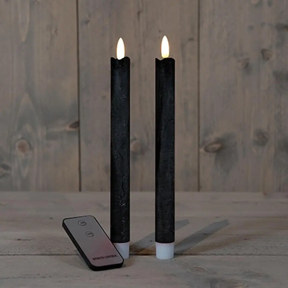 Anna's Collection LED dinerkaarsen - 2x - zwart - 23 cm