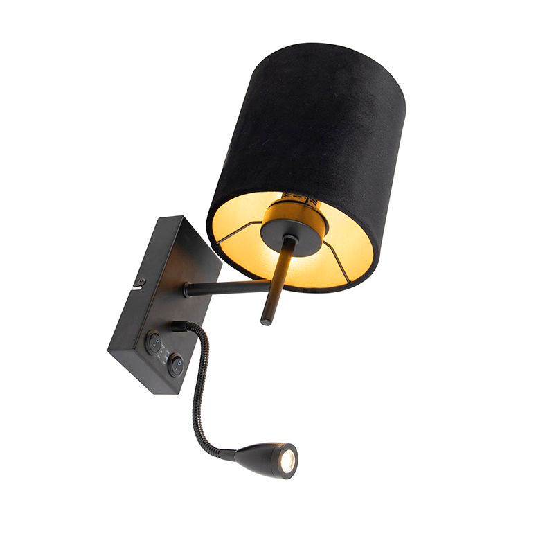 Art Deco wandlamp zwart met velours kap - Stacca