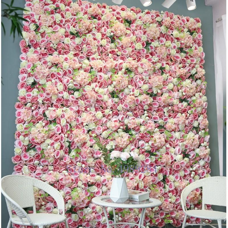 (45x65cm) Kunstblumen Wand Party Deko Rosen Photo Booth Blumenwand - Rosa / Beige