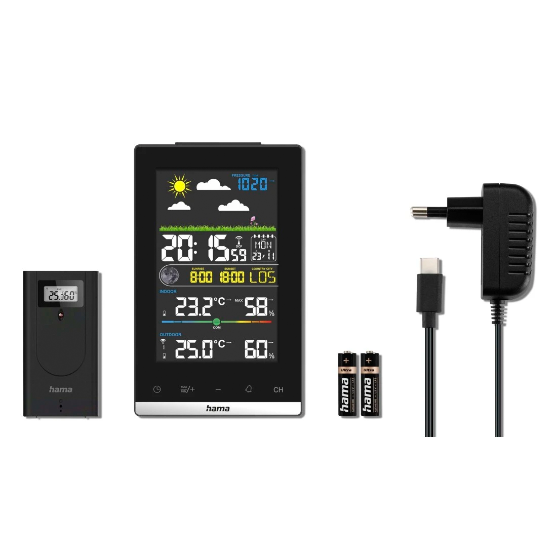 Wetterstation Thermometer Digitales Hygrometer Luftdruckanzeige mit LED Display inkl. Aussensensor (222239) - Jamaika