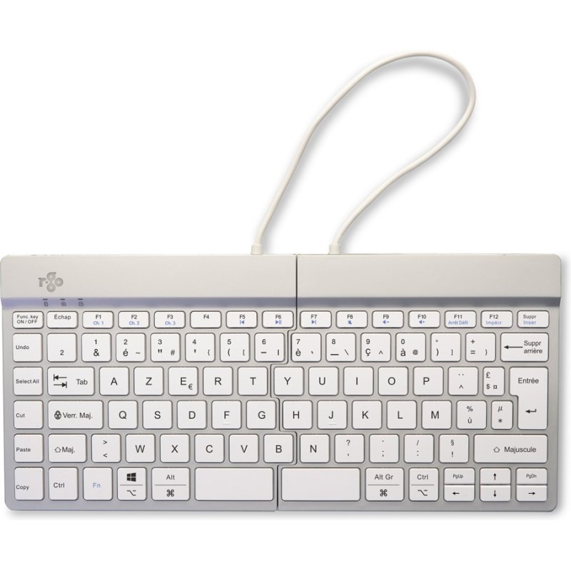 R-Go Tools Clavier ergonomique R-Go Split Break avec logiciel de pause, clavier ergonomique divisé, AZERTY (FR), bluetooth, blanc