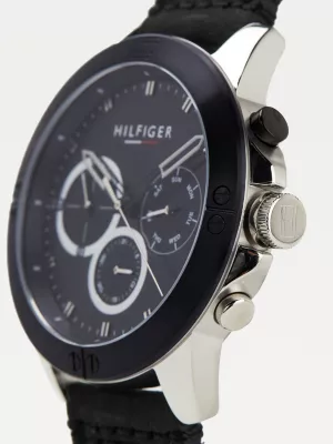 Relógio com pulseira de couro e aço inoxidável