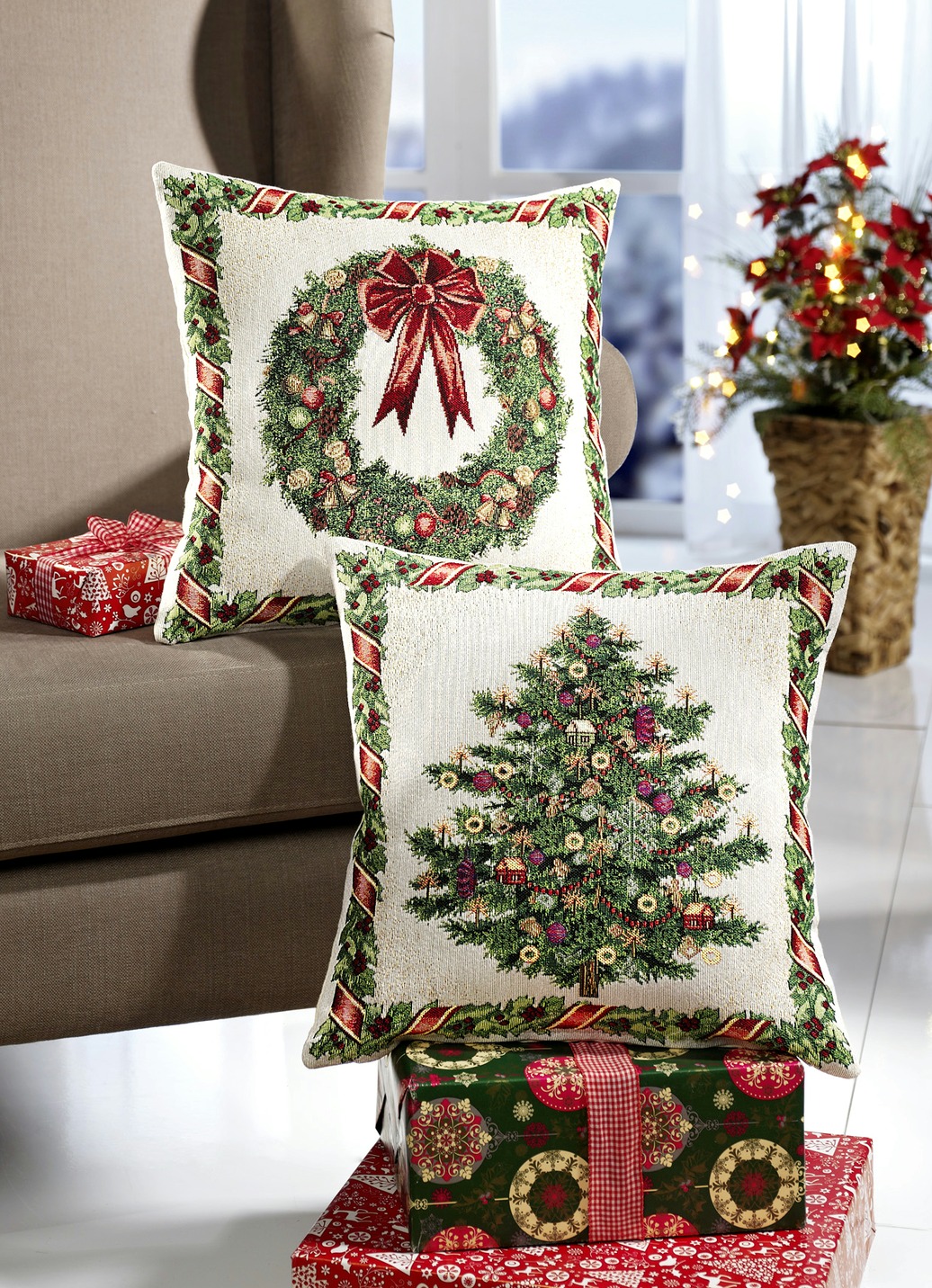 Kissenbezüge mit weihnachtlichem Motiv, 2er-Set