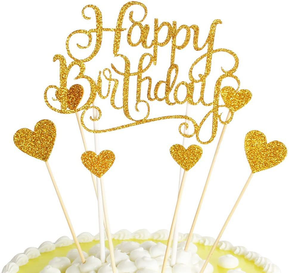 (7-tlg. Set) Kuchenstecker Happy Birthday / Herz Tortenstecker Topper Dekoration für Torten / Kuchen - Silber