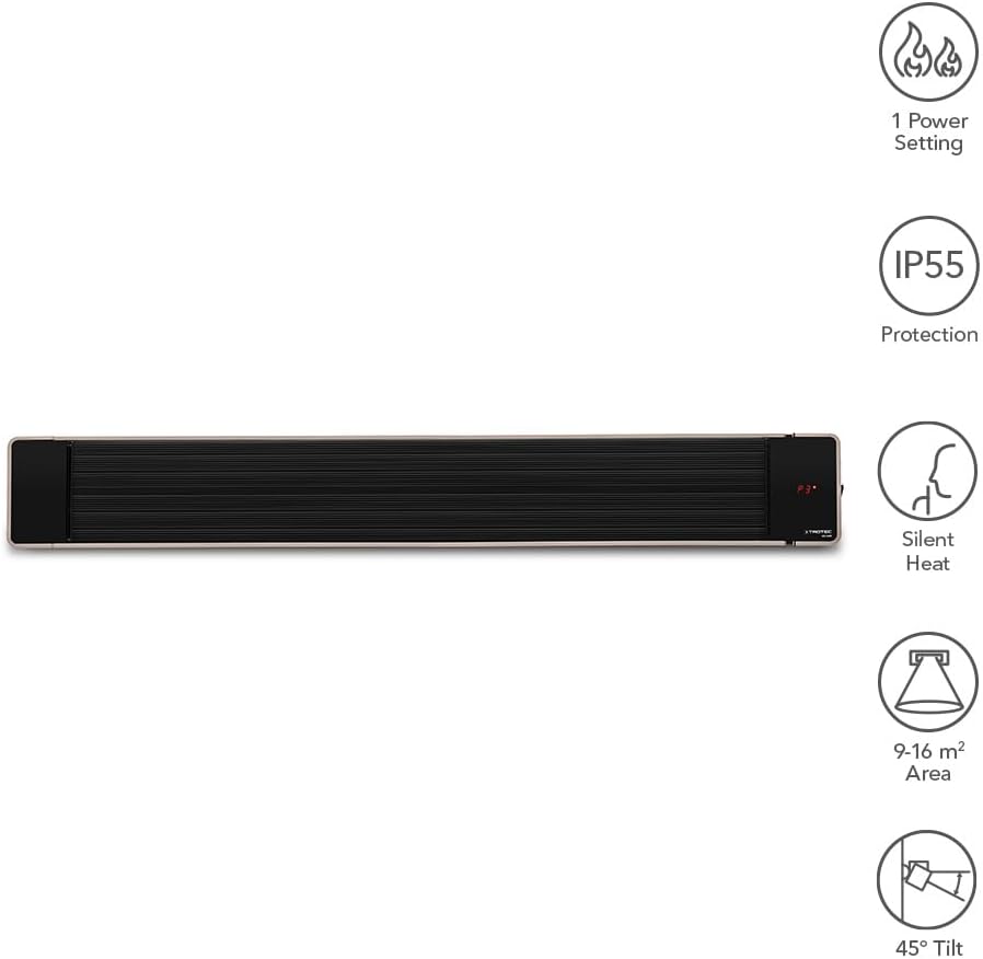 TROTEC Infrarot Heizstrahler IRD 2400 – Heizleistung 800 W / 1600 W / 2400 W – Dunkelstrahler, IP55, inkl. Fernbedienung, Timer-Funktion