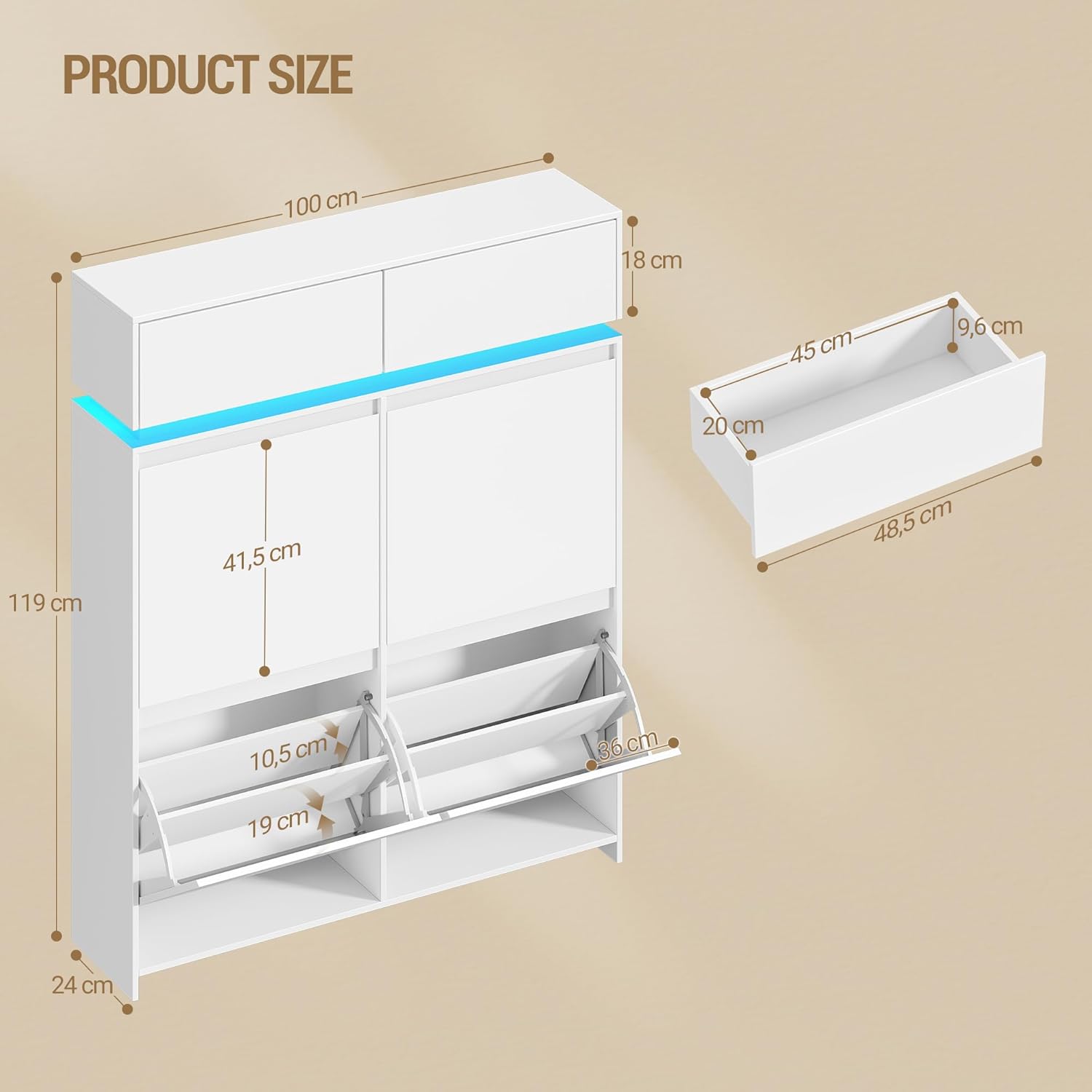 Hzuaneri Schuhschrank, Schuhkipper Schmal mit LED-Leuchten, Schuhregal, Verstellbare Regalböden, 20 Paar, 4 Klappen(100B cm), Schuhaufbewahrung für Eingang, Flur, Weiß SR53603XEU RI7557529